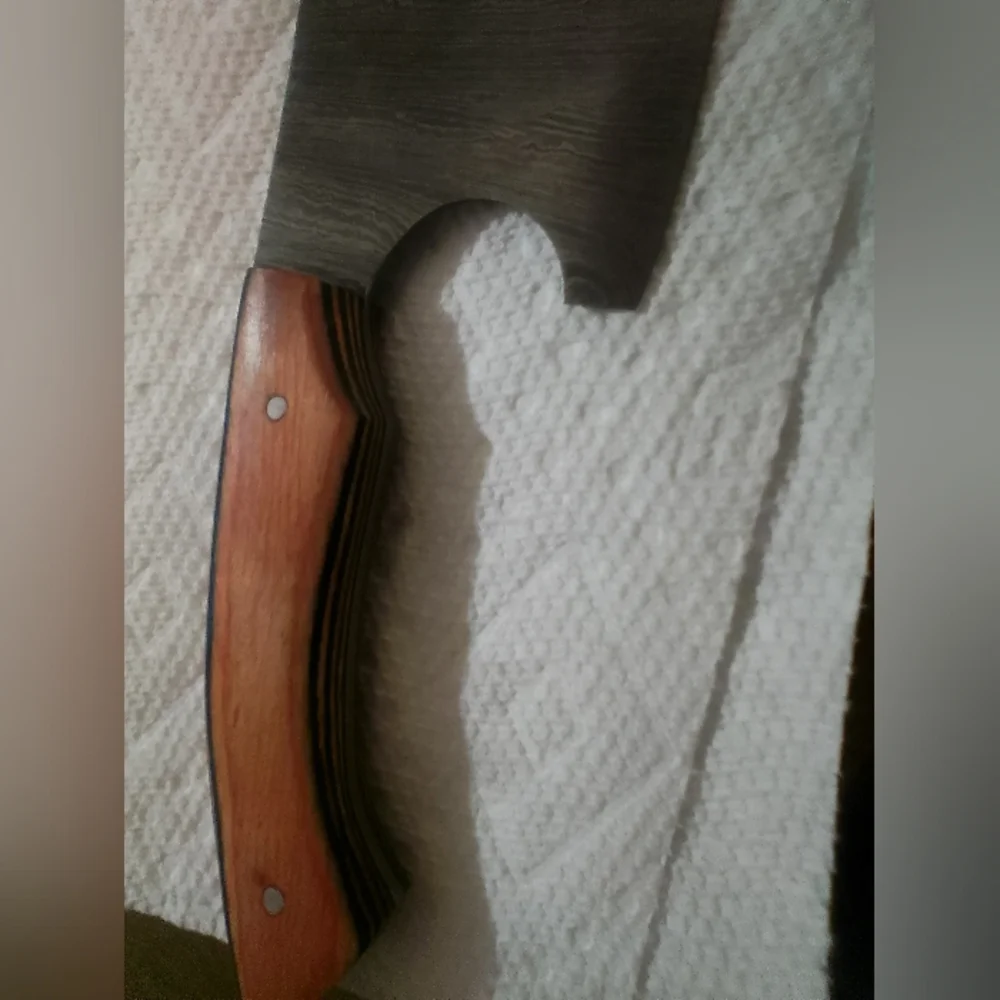Handcrafted Damascus Steel and Brown Cleaver Knife And Leather Sheath